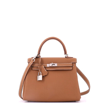 Sac Kelly en Togo or avec quincaillerie palladium 25